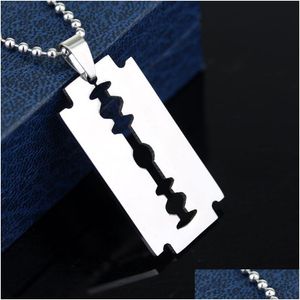 Ожерелья с подвесками Личность Sier Color Punk Blade Tag Модное мужское ожерелье с подвеской в виде бритвы Мужской орнамент в форме бритвы Оптовая продажа Jewelr Dhsih