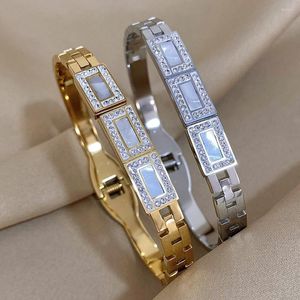 Bracelet Dodohao Chunky incrusté strass carré couleur or blanc coquille charme bracelet en acier inoxydable pour les femmes de haute qualité
