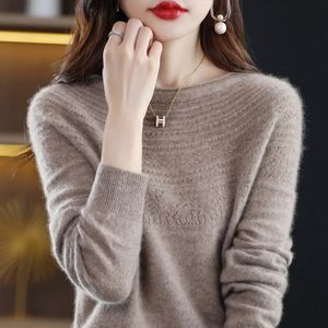 Women's Sweaters 100% merino wool seamless cashmere sweater ladies O-neck pullover autumn and winter new knitted ground twisted wool sweater 230927