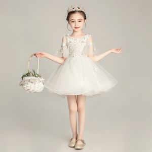 Vestido de princesa branco para meninas, vestido de casamento para crianças, vestido de noite para meninas, vestido de performance de piano