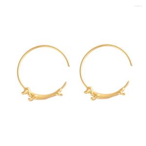 Hoop Earrings 18K Gold Plated Flying Dachshund Dog Solid 925 Silver Big Circle Huggie Women Girls Jewelry Ins Design