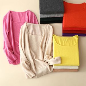 Suéteres femininos Naizaiga 100 cashmere colarinho quadrado sólido padrão vermelho laranja branco menina mulheres moda camisola RPFS400 230927