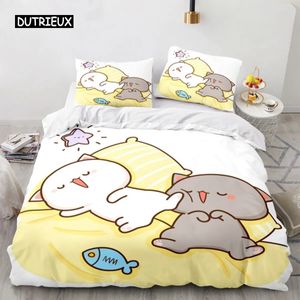 Conjuntos de cama Pêssego Gato Capa Set Goma Bonito Dos Desenhos Animados Gatos Duvet Infantil Bedclothes Queen King Size para Crianças Menina Decoração 230927