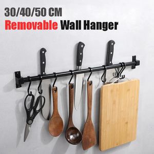 Storage Holders Racks Wall Mounted Kitchen Hook Rack Pantry Bar Shelf Organizer Space Aluminum Removable Hooks Hanger Utensil Tool 230921