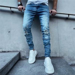 Erkek kot yeni moda retro delik skinny pantolon erkek yıkanmış mavi pamuk denim pantolon erkek yüksek kaliteli streç kot plus 28-42 230927