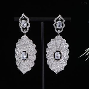 Baumeln Ohrringe Luxus Lotus Blatt Blume Ohrring Für Frauen Hochzeit Party CZ Dubai Braut Schmuck Boucle D'oreille Femme Geschenk A0220