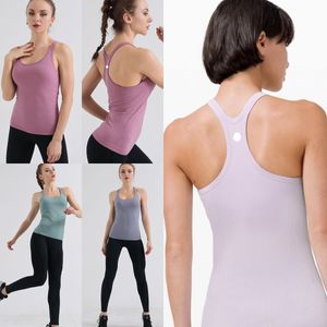 LU-2040 Canotta da yoga da donna Canotta fitness senza maniche slim fit Gilet da allenamento sportivo a coste con reggiseno imbottito