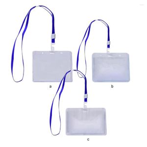 Card Holders 50 Pieces Waterproof Holder Transparent Badge Case Pre-punched Horizontal Type Cardholder With Lanyard A3