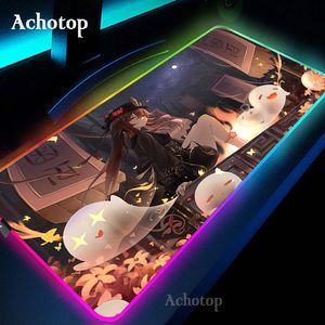 Mauspads Handgelenkauflagen HU TAO Genshin Impact 80 x 30 cm Computer-Gaming-Pad RGB PC Laptop Gamer Mousepad Anime Antirutsch Große LED-Teppichmatte mit Hintergrundbeleuchtung 230927