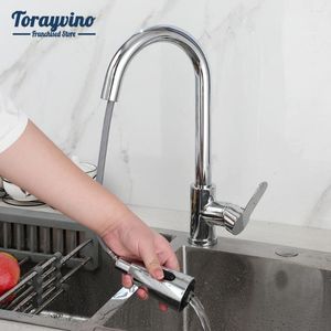 Kitchen Faucets Torayvino Single Handle Sink Faucet Swivel Pull-Out Rainfall And Stream Deck Mounted Black/Chrome Mixer Taps