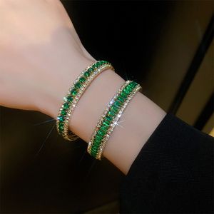Bangle Emerald Zircon Colorful Adjustable Bracelet Luxury Bridal Wedding Gold Plated Jewelry Gift Drop 230926