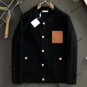 Jaqueta masculina de alta qualidade lowe outono/inverno nova nota de couro temperamento suéter preto casaco cardigan suéter solto topo