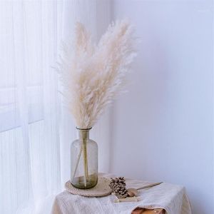 3PCS 60CM Beige Natural Reed Dried Flower Big Pampas Grass Bouquet Wedding Flower Ceremony Decoration Modern Home Decoration1201U