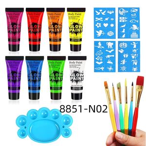 Körperbemalung Körpergesichtsbemalungsset Fluoreszierend Party Halloween Augen Make-up Party Kinder Gesicht scheut UV Glow Paint Kit Großhandel Cosplay Make-up 230926