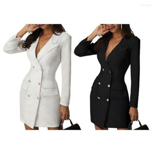 Casual Dresses Women's Dress Blazer Solid Color Double Breasted Spring Autumn midje Tight Hip Wrap For Wedding Office Daily Wear