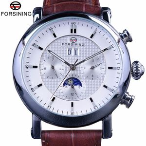 Moda İzle Tourbillion Tasarım Beyaz Dial Moon Faz Takvim Ekran Erkekler En İyi Marka Lüks Otomatik İzle Cl233D