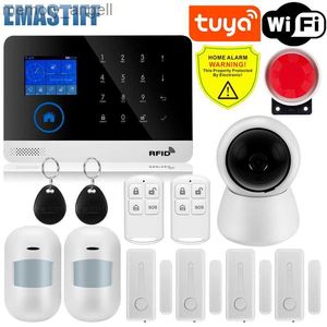 Sistemas de alarme sem fio Tuya App SIM GSM Home RFID LArglar Segurança LCD Touch teclado WiFi GSM Sistema de alarme Kit de sensor russo Voz espanhola YQ230927