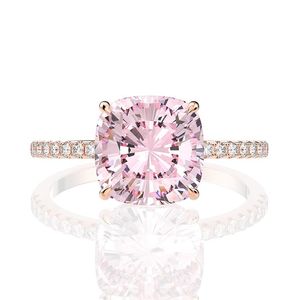 Кольцо из розового золота 18 карат с розовым сапфиром и бриллиантом, стерлинговое серебро 925 пробы, вечерние обручальные кольца для женщин, изысканные ювелирные изделия296S