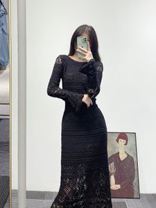 maje Women French Sexy Hollow Out Black Long Dress Slim