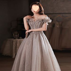 Off the Shoulder Evening Dresses Tulle Ruffles Sequins Applique for women formal occasions Accept Customization