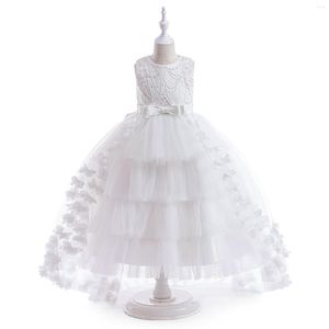 Abiti da ragazza Abito da ballo bianco Fiore Prima Comunione per ragazze Applicazioni fatte a mano Abiti da sera per bambini gonfi in tulle