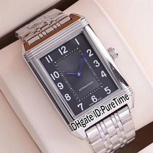 New Reverso Classic Medium Thin 2588120 자동 남성 시계 강철 케이스 검은 다이얼 스테인리스 스틸 팔찌 시계 절대 E52B2332J