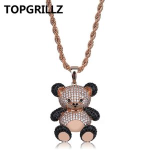 Topgrillz Hip Hop Copper Rose Gold Silver Color Cubic Zircon Panda Pendant Halsband Charm för män Kvinnor smycken halsband gåvor230e