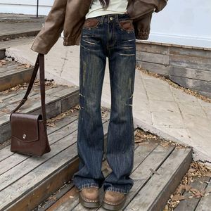 Women's Jeans Retro Baggy Patchwork Bootcut Autumn Style Pants Woman 2023 90s Vintage Clothes Y2k Cargo Korean