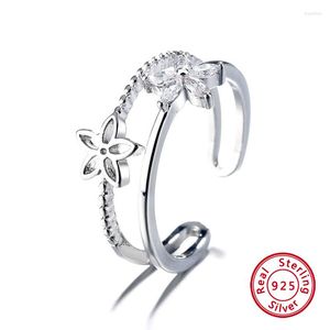 Cluster Rings Fashion Adjuestable Size Luxury Minimalist Flower 925 Sterling Silver For Female Charm Fine Jewelry Gifts