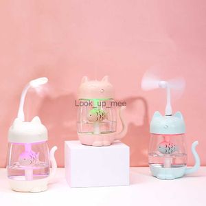 Humidifiers Mini Lovely Kitten Humidifier With Warm Led Night Light Mute Nebulizer Portable Cool Mist Maker For Home Bedroom Office YQ230927