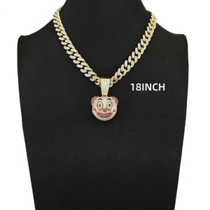 Rund ansikte full diamant tecknad clown panda hänge halsband hip hop smycken