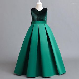 Mädchenkleider Nark Green Flower Mädchen für Hochzeiten Party Gala V-Ausschnitt Satin bodenlang Reißverschluss hinten Kinder Prinzessin Ballkleid 2023