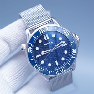 60º aniversário James Bond 42MM Mecheancal automático moldura de cerâmica relógios masculinos relógio mostrador azul pulseira de aço inoxidável cerâmica rota194l