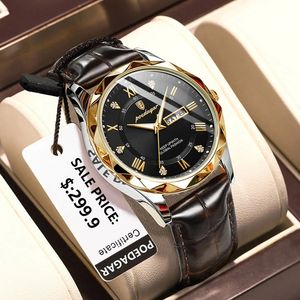 Wristwatches POEDAGAR Luxury Business Man Wristwatch Waterproof Luminous Date Week Men Watch For Quartz Clock Leather Mens Watches reloj 230927