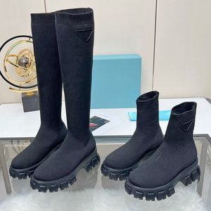 Winter Designer Monolith knitted Short Boots Elastic Women Ankle Boot Speed Trainers Booties High Heel Shoes Size 35-41