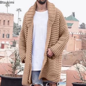 Men's Sweaters 2023 Cardigan Sweater Coat Knitted Medium Length Long Sleeve Lapel Pocket Solid Thicken Warm Casual Jackets 230927