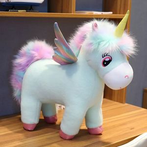 Plush Dolls Fantastic Glow Rainbow Wings Unicorn Plush Toy Giant Unicorn Toy Stuffed Animal Doll Fluffy Hair Fly Horse Toys for Children Kid 230927