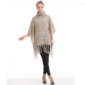 Maglioni da donna 2023 Plus Size inverno caldo lavorato a maglia maglione dolcevita allentato per le donne di lusso nappa poncho scialli moda donna autunno