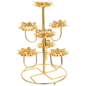 Candle Holders Ghee Lamp Holder Stand Temple Candleholder Creative Candlestick Lotus Rack Metal Home Goods Diwali