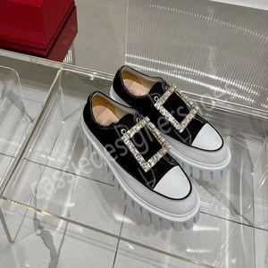 Zapatos casuales con punta redonda y fondo plano con hebilla cuadrada de tela tecnológica Zapatos de mujer con corte superficial de diamante Diseño personalizado moderno y versátil Sin cordones