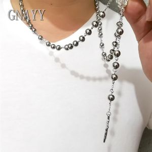 Tung enormt silver rostfritt stål Jesus Cross Pendant Rosary Necklace Chain 30 Inch 8mm Ball For Mens Gifts235U