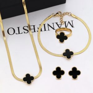 3Colors Four-leaf Clover Jewelry Sets Designers Necklace Bracelet Earrings Rings Brand Flower Jewelry Chain for Women Girl Wedding Christmas Gift