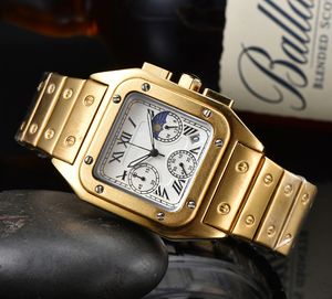 رجال Wristwatch Quartz Watch Fashion Square Blue Dial Steel Stail Strap Strap Watches Watches Sport Clock Montre de Luxe Car014