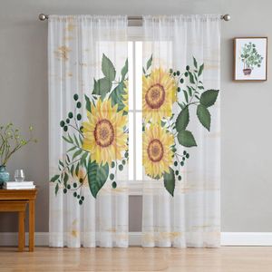 Curtain Youth Bedroom Sheer Curtains Blooming Sunflower Kitchen Study Hanging Living Room Holiday Decor Tulle 230927