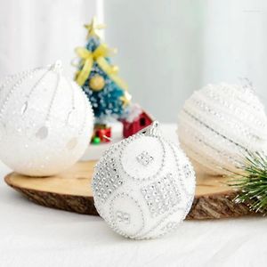 Party Decoration 8cm White Christmas Balls Ornament Diamond Santa Claus Xmas Tree Hanging For Home Foam Snowball 2023 Year Pendant