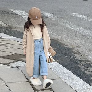 Cardigan Children Clothing Spring Autumn Girl Knitting Cardigan Fashionable Korean Style Loose Slimming Medium Long Sweater Coat 230927