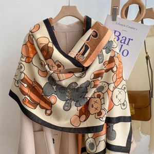 Designer women cashmere scarf Little Bear Winter long Scarf quality Headband fashion classic printed Check Big Plaid Shawls187R