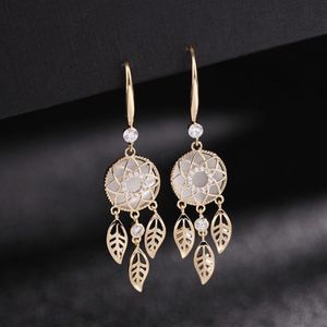 Dream Catcher Japanese Korean Tassel Long Hhollow Leaf Opal Earring Fashion Retro New Year Ear Jewelry For Elegant Women Banquet270O