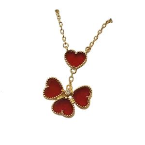 Necklace Van-Clef & Arpes Designer Luxury Fashion Women Flower Necklace V Gold 18K Gold Red Agate Four Heart White Fritillaria Heart Pendant Collar Chain