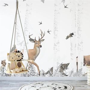 Wallpapers nórdico 3d papel de parede para quarto de criança bonito elk floresta crianças fundo parede papéis casa deocr mural quarto